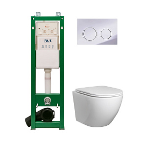 Комплект AVS 3в1: Инсталляция 809-0002-7732C + Клавиша 809-0014-CR хром + Унитаз подвесной 801-0041-P-T2-GW