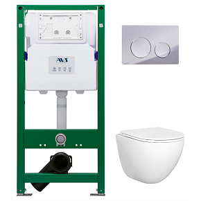 Комплект AVS 3в1: Инсталляция для унитаза 809-0006-7732C + Унитаз подвесной 801-0045-P-T2-GW + Клавиша смыва 809-0012-CR хром, круглые кнопки