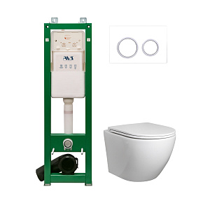 Комплект AVS 3в1: Инсталляция 809-0002-7732C + Клавиша 809-0014-GW/CR белая/хром + Унитаз подвесной 801-0041-P-T2-GW