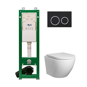 Комплект AVS 3в1: Инсталляция 809-0002-7732C + Клавиша 809-0014-MB/CR черная матовая/хром + Унитаз подвесной 801-0041-P-T2-GW