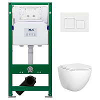 Комплект AVS 3в1: Инсталляция для унитаза 809-0006-7732C + Унитаз подвесной 801-0045-P-T2-GW + Клавиша смыва 809-0013-GW белая, квадратные кнопки