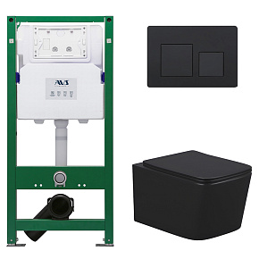 Комплект AVS 3в1: Инсталляция 809-0006-7732C + Клавиша 809-0013-MB черная матовая + Унитаз подвесной 813-0004-MB
