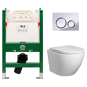 Комплект AVS 3в1: Инсталляция 809-0003-7732C + Клавиша 809-0014-CR/GB хром/черная + Унитаз подвесной 801-0041-P-T2-GW
