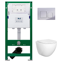 Комплект AVS 3в1: Инсталляция для унитаза 809-0006-7732C + Унитаз подвесной 801-0045-P-T2-GW + Клавиша смыва 809-0013-CR хром, квадратные кнопки