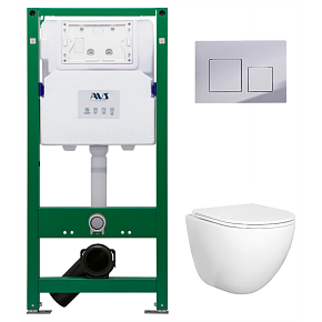 Комплект AVS 3в1: Инсталляция для унитаза 809-0006-7732C + Унитаз подвесной 801-0045-P-T2-GW + Клавиша смыва 809-0013-CR хром, квадратные кнопки