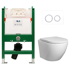 Комплект AVS 3в1: Инсталляция 809-0003-7732C + Клавиша 809-0014-GW/CR белая/хром + Унитаз подвесной 801-0041-P-T2-GW
