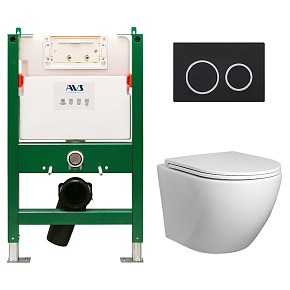 Комплект AVS 3в1: Инсталляция 809-0003-7732C + Клавиша 809-0014-MB/CR черная матовая/хром + Унитаз подвесной 801-0041-P-T2-GW