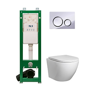 Комплект AVS 3в1: Инсталляция 809-0002-7732C + Клавиша 809-0014-CR/GB хром/черная + Унитаз подвесной 801-0041-P-T2-GW
