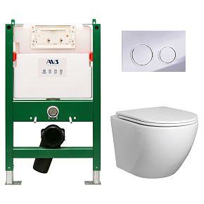 Комплект AVS 3в1: Инсталляция 809-0003-7732C + Клавиша 809-0014-CR хром + Унитаз подвесной 801-0041-P-T2-GW