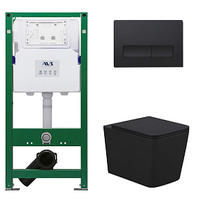 Комплект AVS 3в1: Инсталляция 809-0006-7732C + Клавиша 809-0011-MB черная матовая + Унитаз подвесной 801-0035-P-R-MB