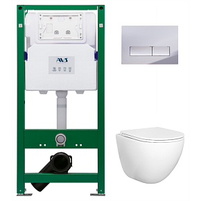Комплект AVS 3в1: Инсталляция для унитаза 809-0006-7732C + Унитаз подвесной 801-0045-P-T2-GW + Клавиша смыва 809-0011-CR хром, прямоугольные кнопки