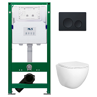 Комплект AVS 3в1: Инсталляция для унитаза 809-0006-7732C + Унитаз подвесной 801-0045-P-T2-GW + Клавиша смыва 809-0012-MB черная, круглые кнопки