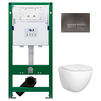 Комплект AVS 3в1: Инсталляция для унитаза 809-0006-7732C + Унитаз подвесной 801-0045-P-T2-GW + Клавиша смыва 809-0015-GM оружейная сталь, овальные кнопки