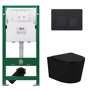 Комплект AVS 3в1: Инсталляция 809-0006-7732C + Клавиша 809-0013-MB черная матовая + Унитаз подвесной 813-0005-MB