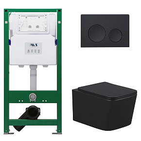 Комплект AVS 3в1: Инсталляция 809-0006-7732C + Клавиша 809-0012-MB черная матовая + Унитаз подвесной 813-0004-MB